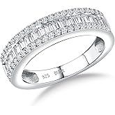 DAYBYDAY Emerald Cut Channel Set Moissanite Wedding Band 925 Sterling Silver 1 Carat Baguette Moissanite Eternity Band Rings for Women Men