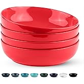 KooK Pasta Bowl, Salad Bowls, Soup, Serving Bowls, Ceramic, Large Capacity, Microwave & Dishwasher Safe, Set of 4, 40 Oz,(Red)