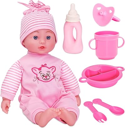 Molly Dolly 40cm Talking Baby Doll with Feeding Accessories Set