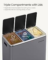 SONGMICS Kitchen Bin 3 x 18 L Recycling Bin 3 Compartments Matte Grey LTB054G01 view 4