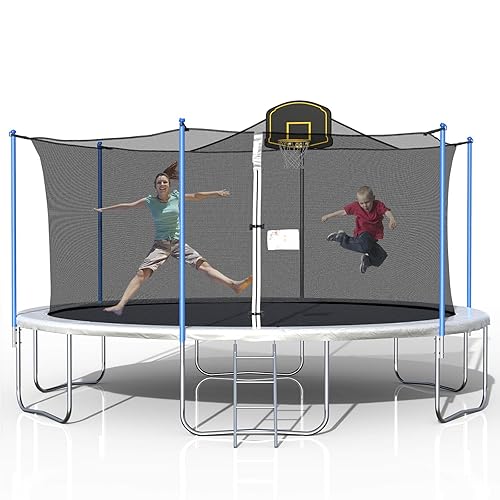 Tatub 16 Ft Trampoline with Enclosure Net, Basketball Hoop High