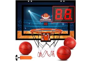 AOKESI Indoor Mini Basketball Hoop Set with 3 Balls for Kids and Adults, LED Light Mini Hoop with Electronic Scoreboard, Birthday Toys Gifts for 5 6 7 8 9 10 11 12+ Year Old Boys Girls