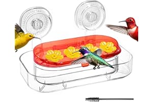 Window Hummingbird Feeder, Strong Suction Cup Hummingbird Feeder with 4 Feeding Ports, Easy to Clean and Refill Plastic Hummi