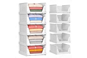 5 Pack Closet Organizers and Storage, Reinforced Stackable Closet 16.73" in | Foldable Closet Storage Bins for Clothes, Towel