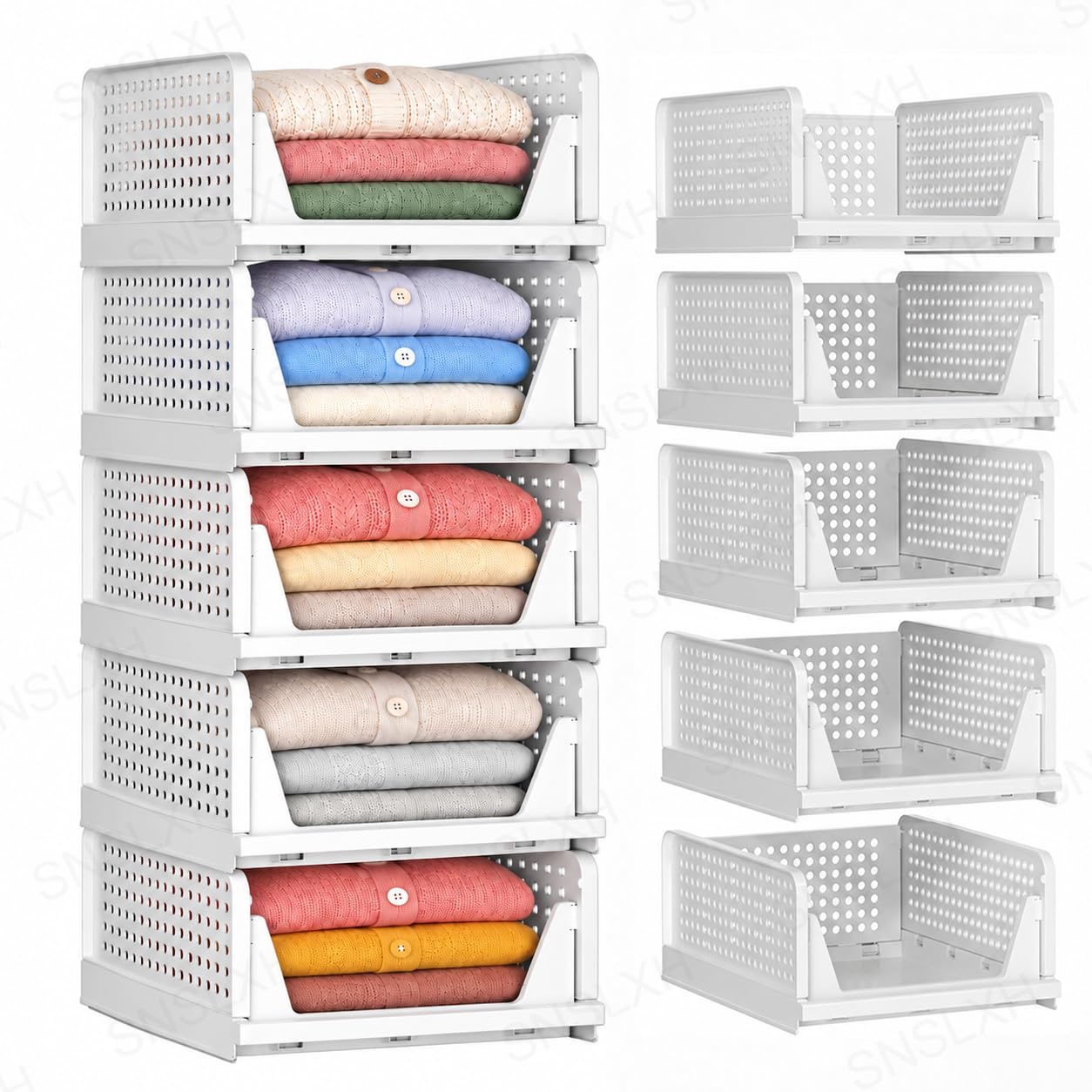 5 Pack Closet Organizers and Storage, Reinforced Stackable Closet 16.73" in | Foldable Closet Storage Bins for Clothes, Towel