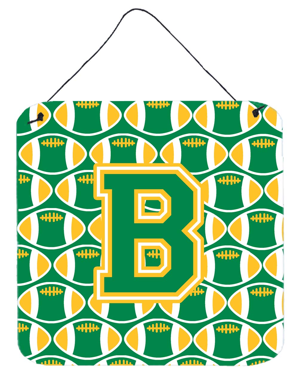 Caroline's Treasures Letter B Football Green and Gold Wall or Door Hanging Prints CJ1069-BDS66, Aluminum, 6x6