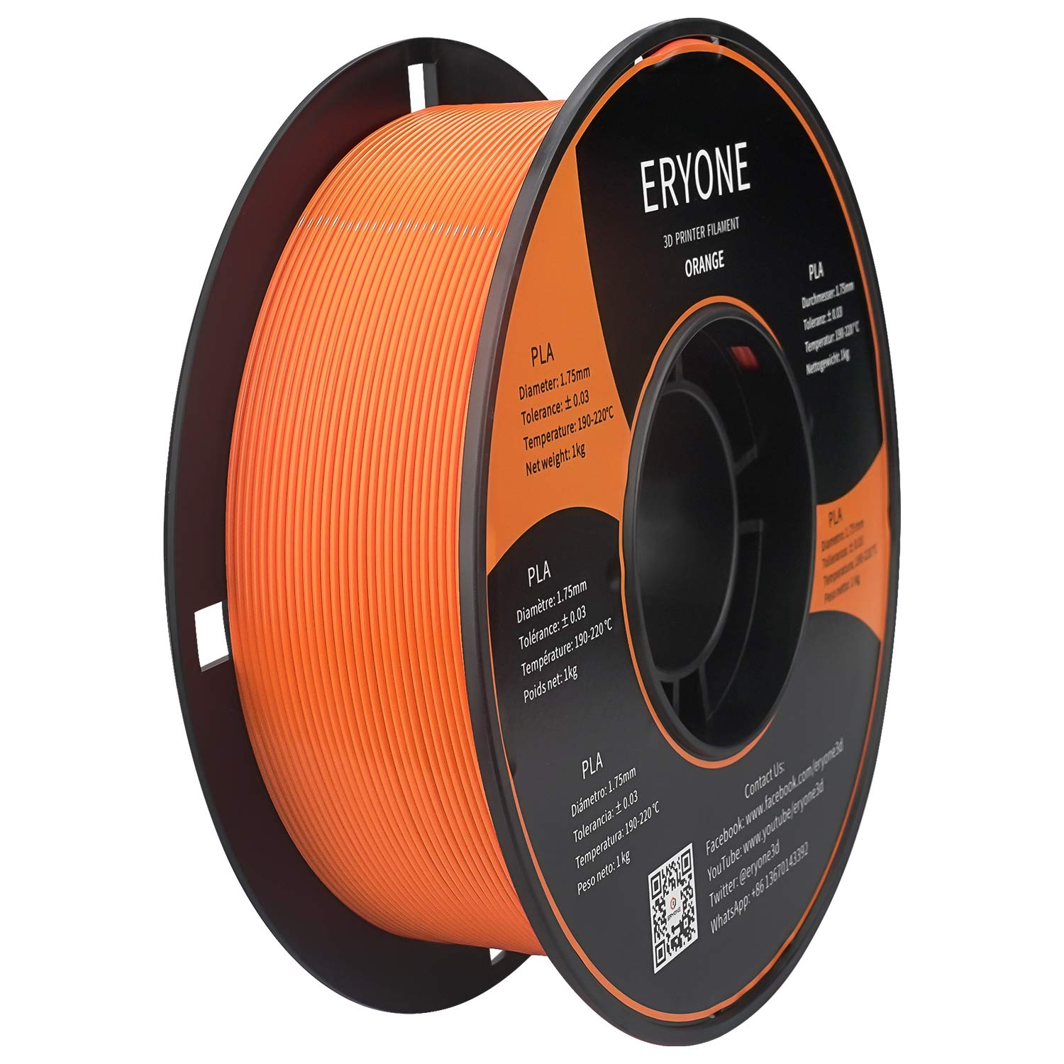 ERYONE PLA Filament 1.75mm, 3D Printer Filament PLA, Dimensional Accuracy +/-0.03mm, 1kg 1 Spool(2.2lbs),Orange