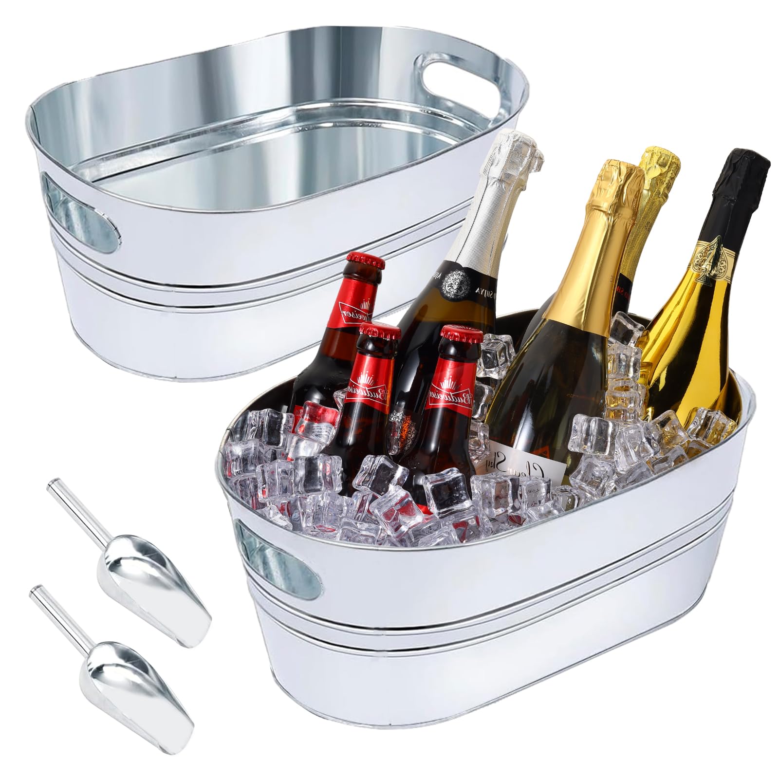 Photo 1 of 2 Pack Galvanized Ice Bucket 4 Gallon Galvanized Tub Ice Bucket for Parties Metal Beverage Buckets with Handles Wine Beer Champagne Vintage Buckets for Cocktails Mimosa Bar Supplies with Scoops