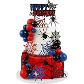 Ercadio 35Pcs Spider Web Birthday Balls Cake Decorations Black Red Blue Multicolor Balls Cake Toppers for Spider Theme Boys Birthday Party Halloween Cake Decorations Supplies