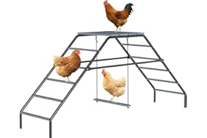 PawHut Chicken Coop Perches with Swing, Roosting Bars, Chicken Run Accessories Toy, Steel Ladder for Poultry's Healthy & Happ