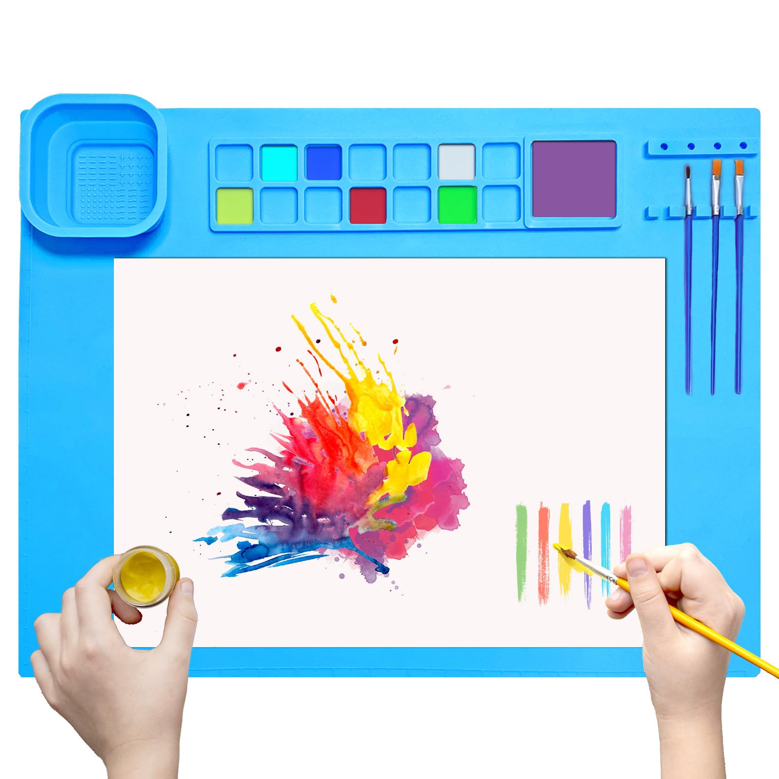 SOQKEEN Silicone Craft Mat, 20"×16" Silicone Craft Painting Mat Collapsible Non-Stick Sheet for Crafting Watercolour Painting Cutting Art Creation Clay and DIY Projects (Blue)