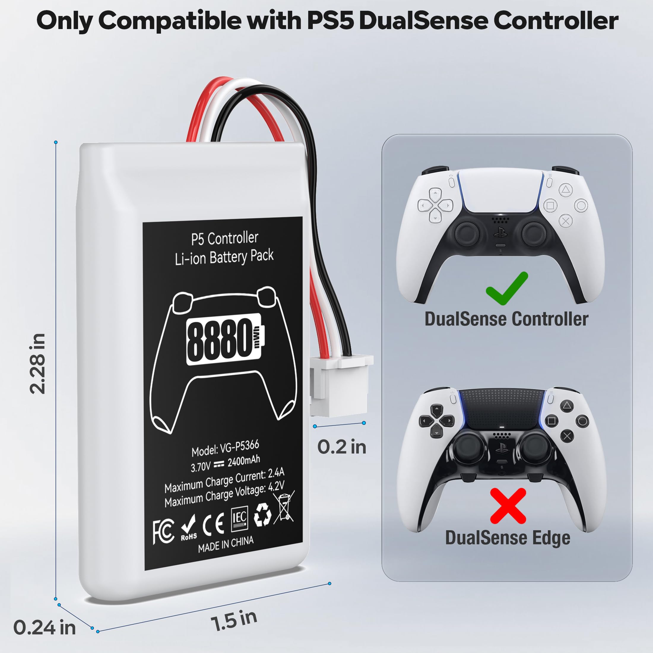 Kosker PS5 Controller Battery Pack, 2 Stück 8880mWh Li-Ionen Akku mit hoher Kapazität für Sony PS5 Controller CFI-ZCT1W, 53% mehr Ausdauer (Kapazität), Sicherer PS5 Controller Akku Ersatz 2