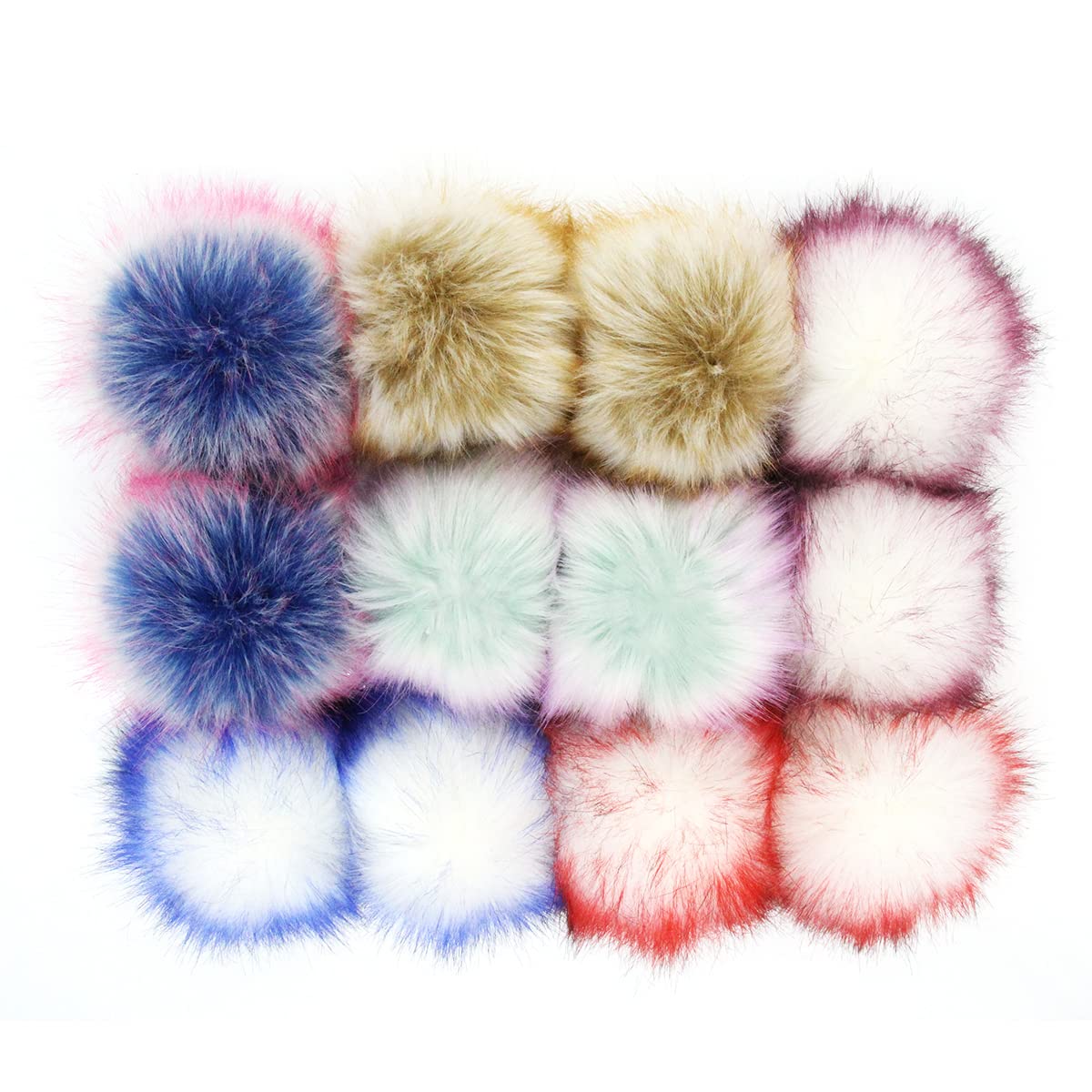 Furling Pompoms Faux Fox Fur Fluffy Removable Pom Poms Ball for Knitting Hats Mixed Colors 12pcs 4.7 Inches