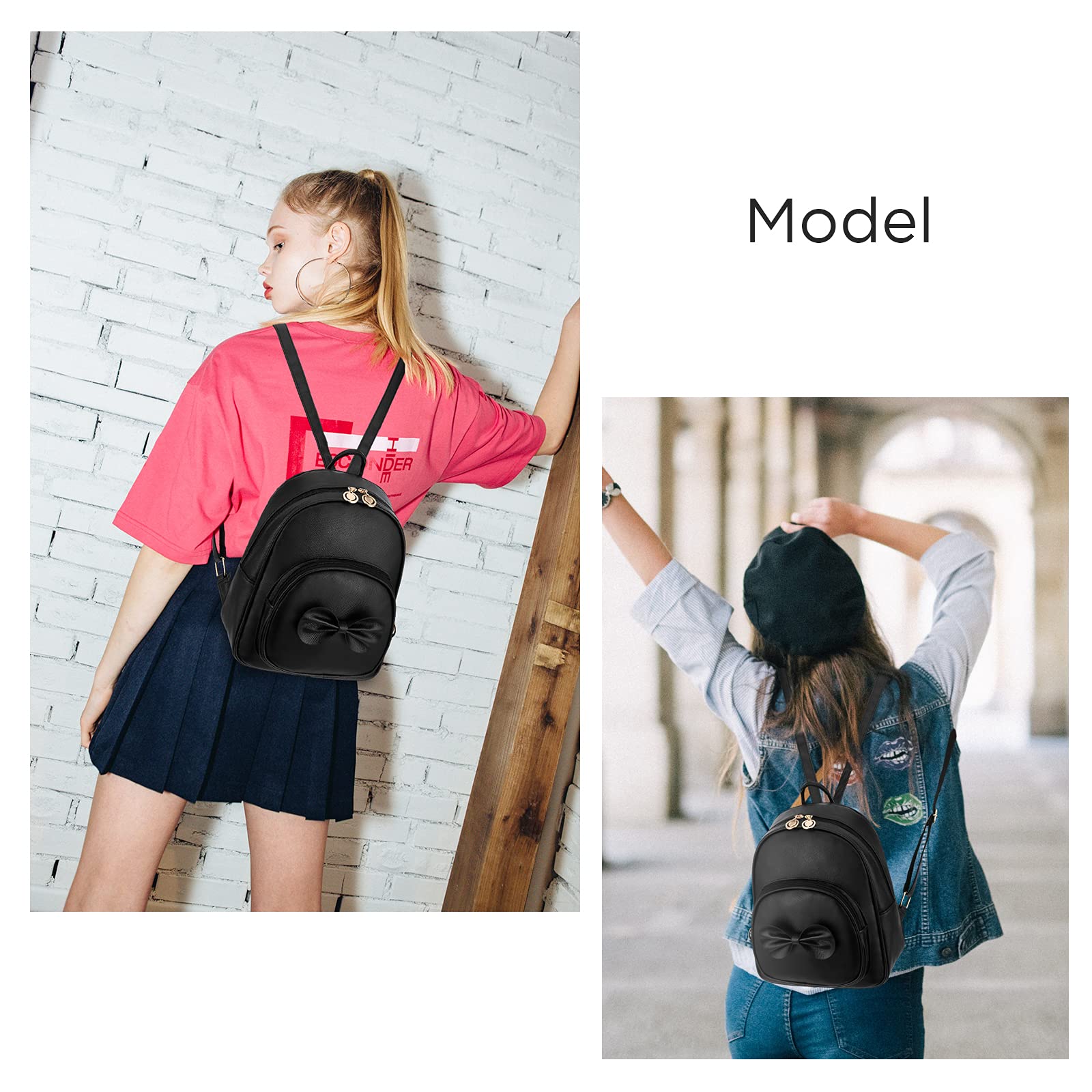 I IHAYNER Girls Bowknot Cute Leather Backpack Mini Backpack Purse for Women (Black)