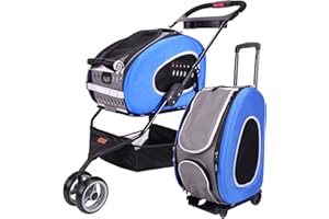 Ibiyaya Compact Multifunctional 5-in-1 EVA Convertible Foldable Small Pet Carrier/Stroller Combo System for Dog or Cat up to 16 Pounds, Blue