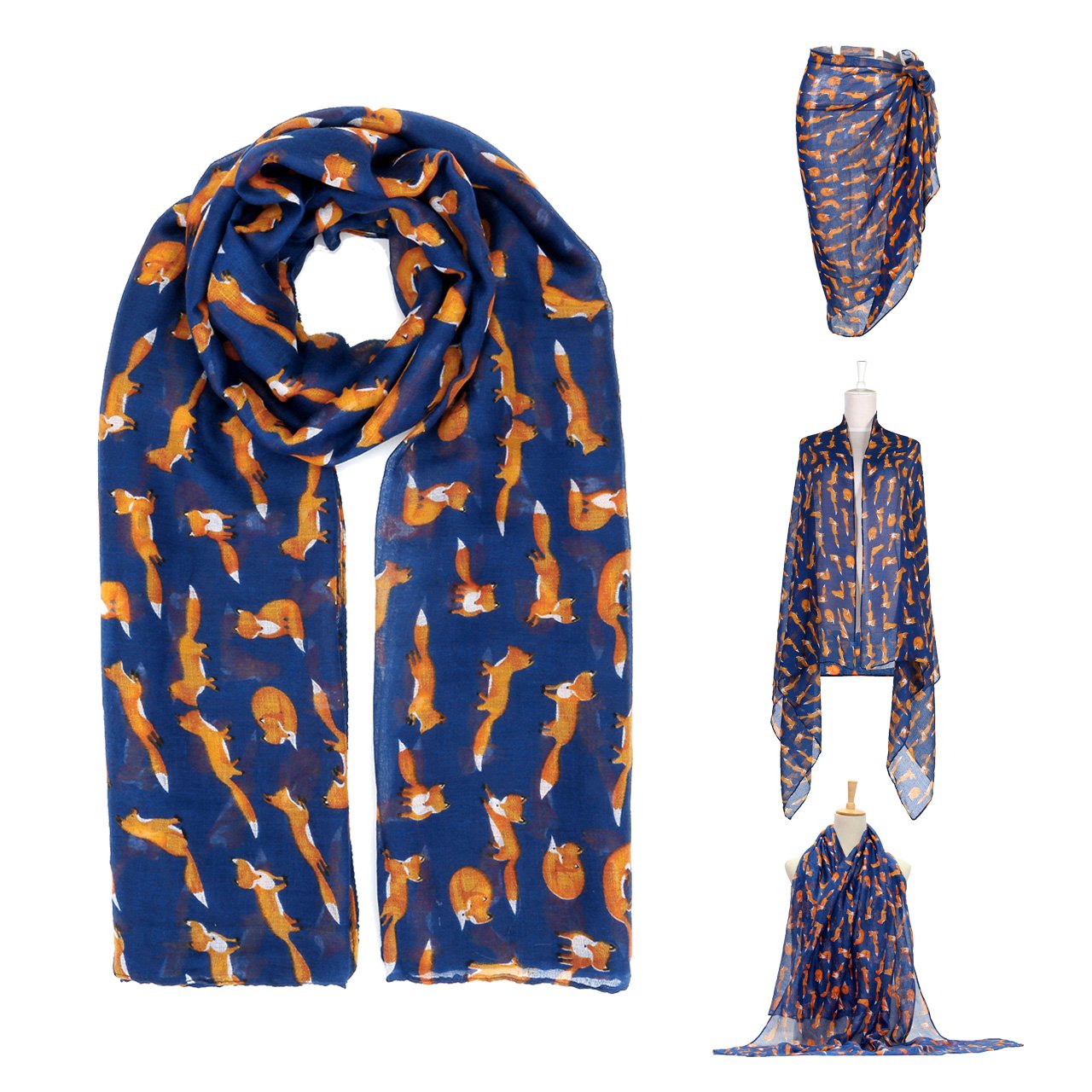 CHIC DIARY Women Ladies Animal Printed Pattern Lightweight Voile Head Pashmina Wrap Scarf (04-Navy blue)