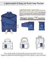 Outdoor Ventures Men's Lightweight Packable Puffer