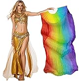 Women Belly Dance Fan for Beginners,180x90cm Faux Silk Fan (Right Hand Only),Flowing Veil Fan for Practice&Performance