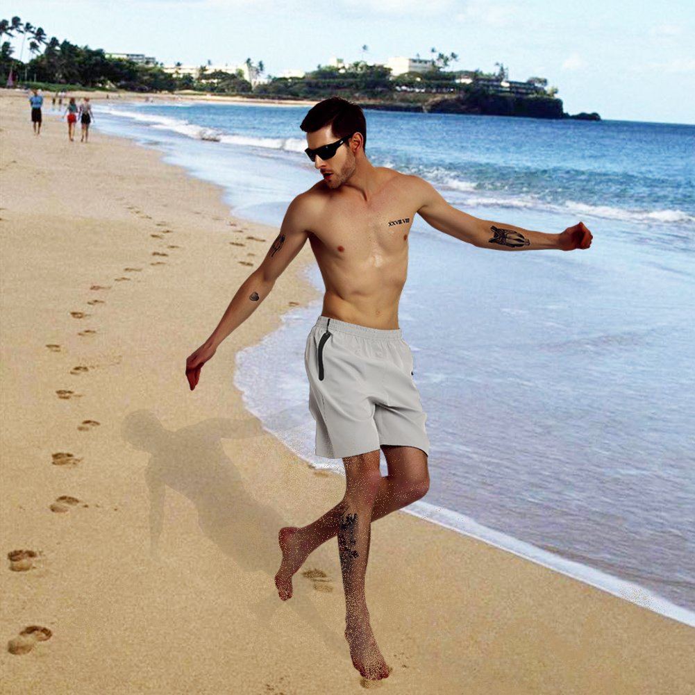 Gititlys Men\'s Shorts with Pockets 95% Terylene and 5% Spandex (Light Gray, Large)