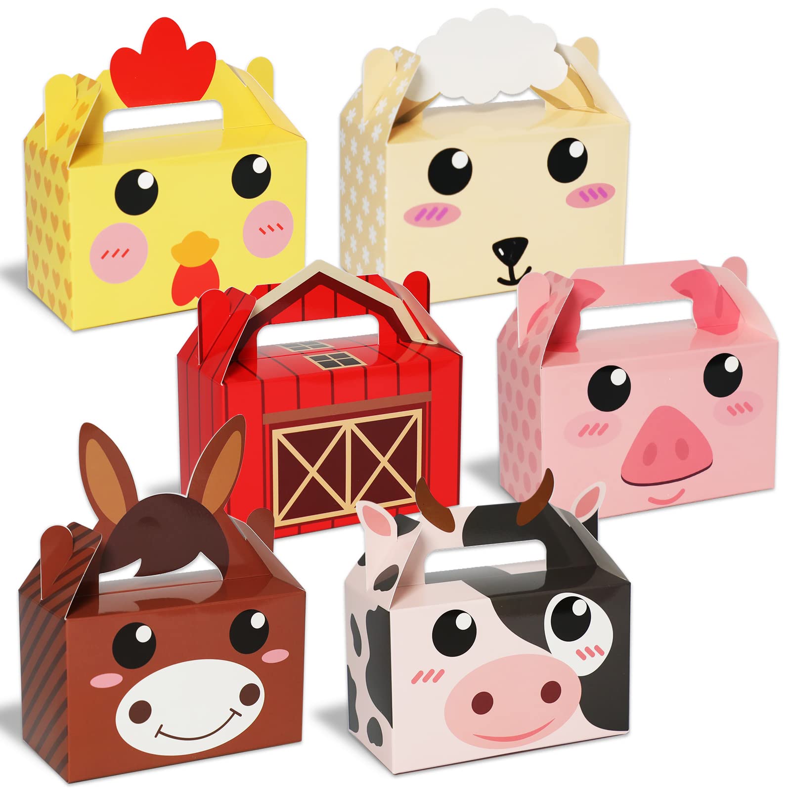 Tevxj 12 Pack Farm Animal Party Favor Boxes Farm Theme Birthday Goodie Boxes Farmhouse Animals Gift Candy Bags Barnyard Treat Boxes for Kids Girls Baby Shower Party Decorations Supplies