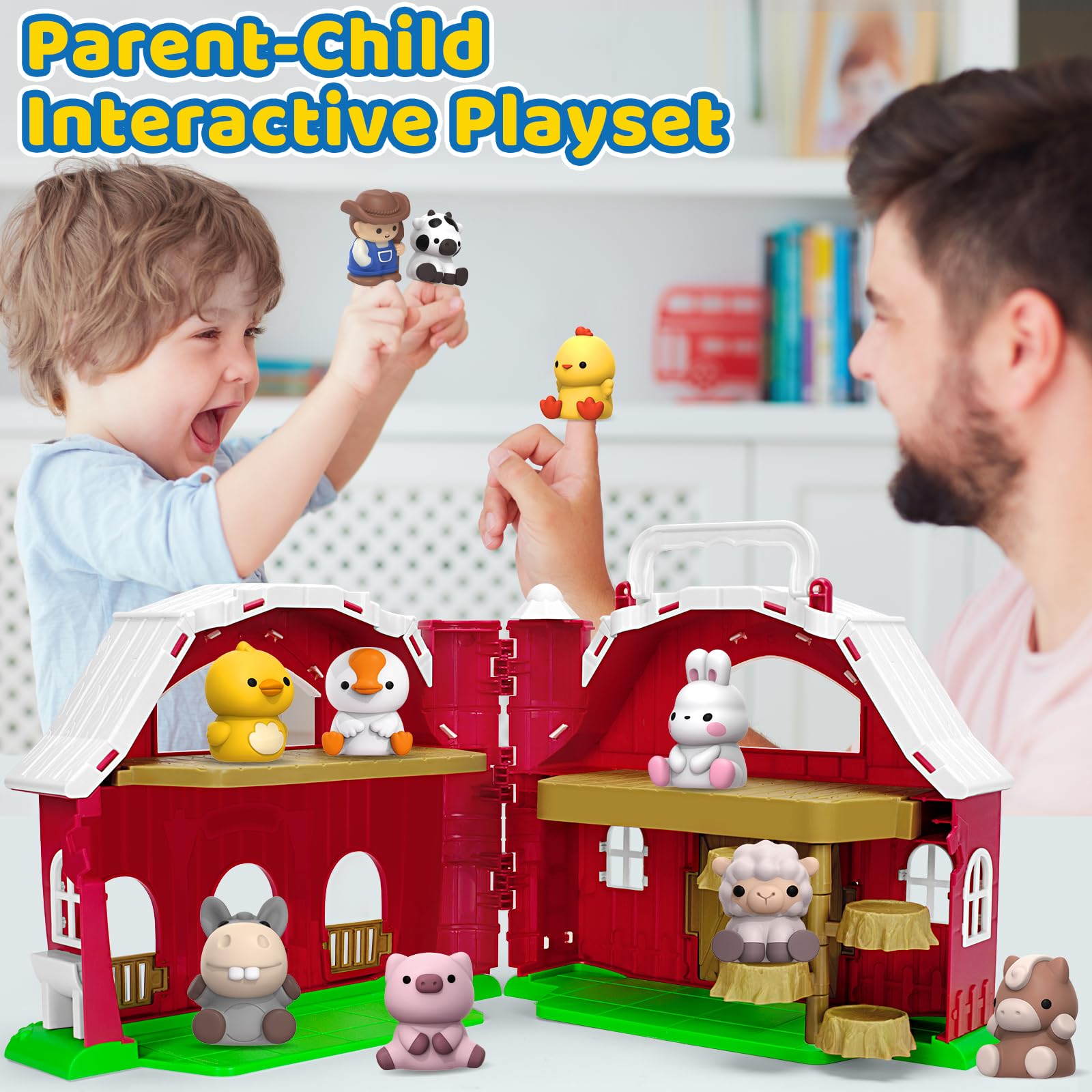 KMUYSL Toys for 1 2 3 Years Old Boys Girls, Big Red Barn Farm Animal Playset for Boys Girls, Learning Montessori Toys, Christmas Birthday Easter Gift for Baby Kids Toddlers Age 12-18 Months
