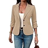 ELLEVEN Womens Casual 3/4 Sleeve Knit Blazers - High Stretch Slim Fit Business Work Suit Jacket with Pockets