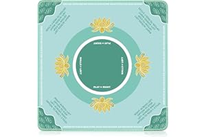 DROUNPHI Mahjong Mat - 31.5x31.5 Inch Neoprene Mahjong Table Mat with Rules, Anti-Slip Table Mat for Mahjong Tile Set & Poker Card Games, Noise Reduction Mahjong Accessories, Light Cyan