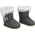 Sophia's Gray Suede Winter Boots with White Faux Fur Lining and Trim Plus Gray Side Button and Soft Tan Soles for 18" Dolls