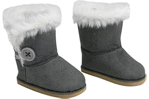 Sophia's Gray Suede Winter Boots with White Faux Fur Lining and Trim Plus Gray Side Button and Soft Tan Soles for 18" Dolls