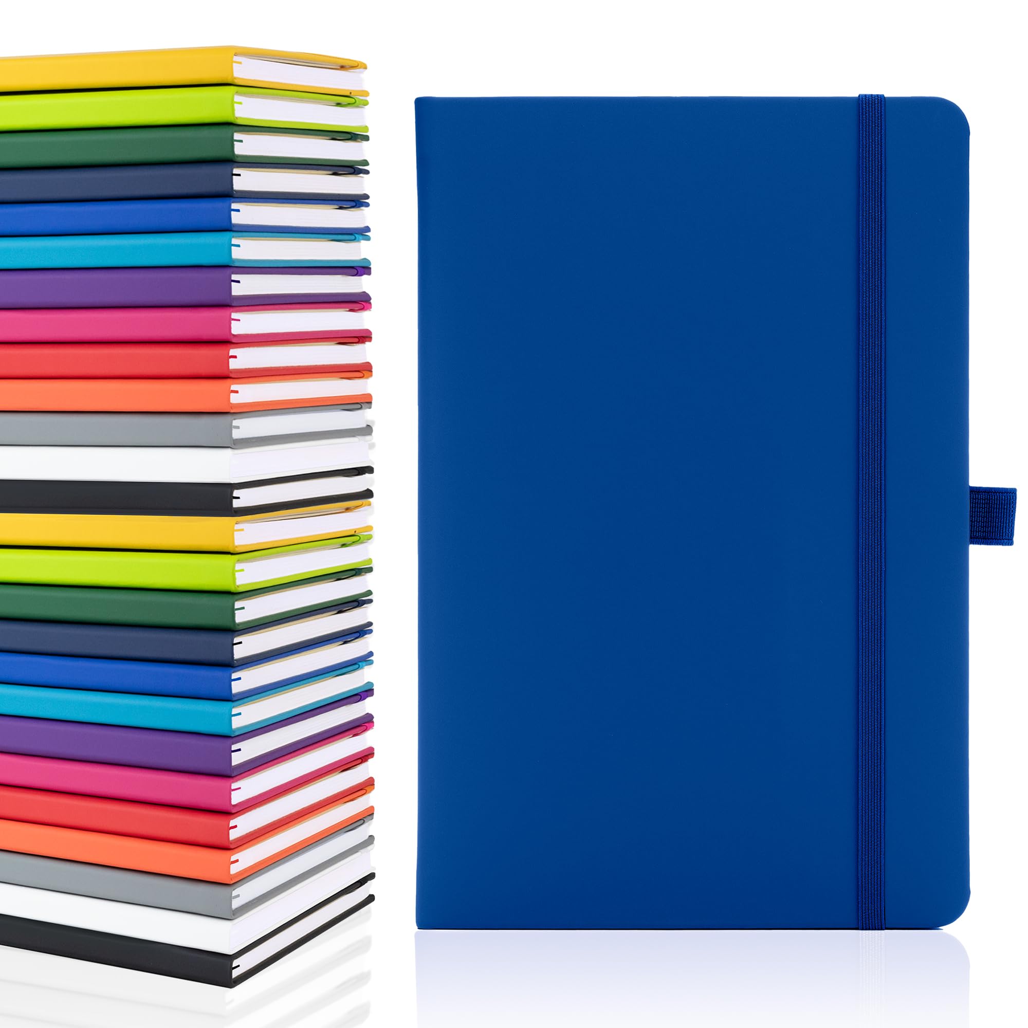 Notes London Plain Page A5 Notebook, White Unlined Blank Pages, Pen Loop, Ribbon and Paper Pocket, Medium Hardback, Note, Eco Sustainable sourced Paper (Blue)
