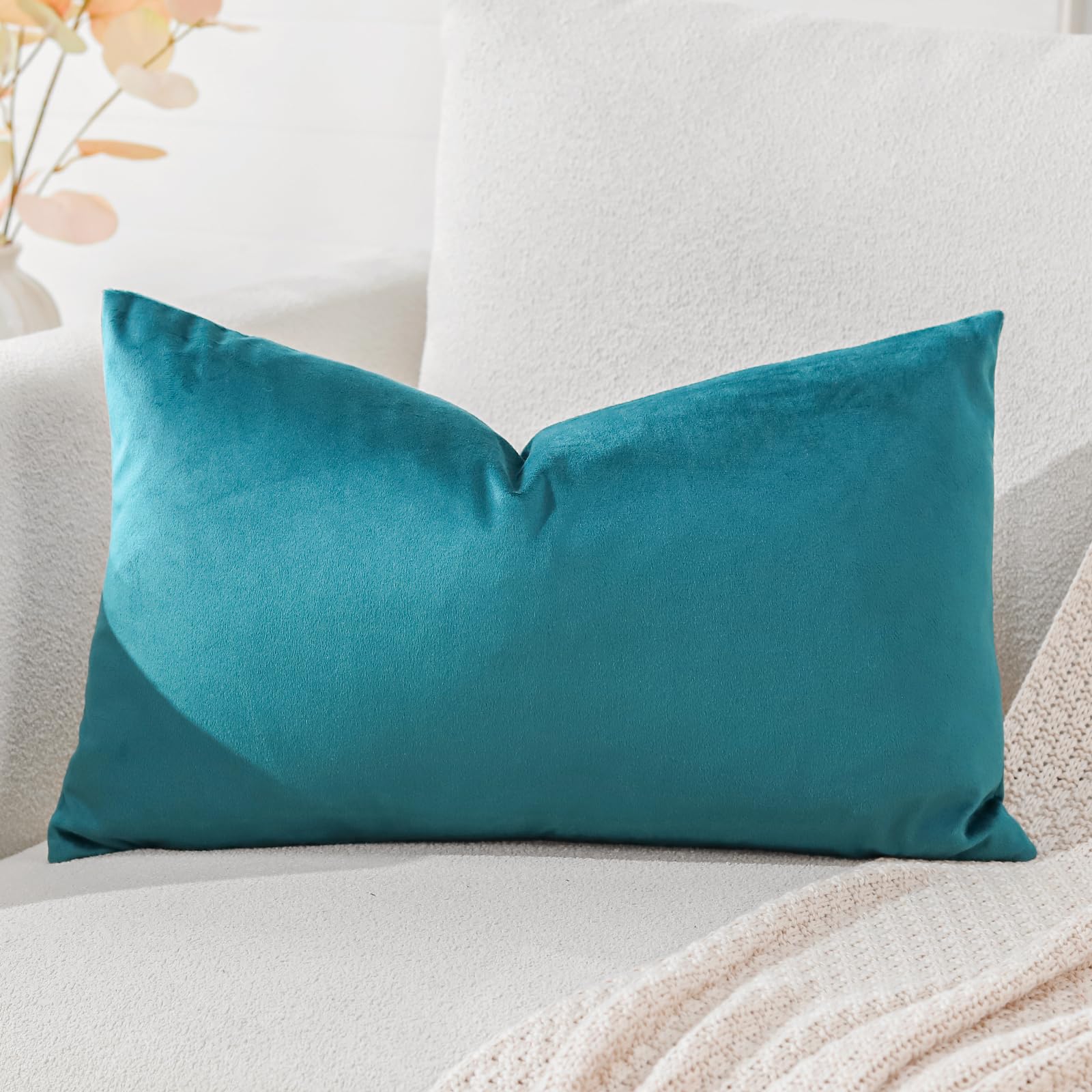 Artscope Luxury Velvet Cushion Covers Decorative Rectangle Pillowcases Soft Solid Cushion Cases for Couch Sofa Bedroom Car Decor 40x60cm Teal
