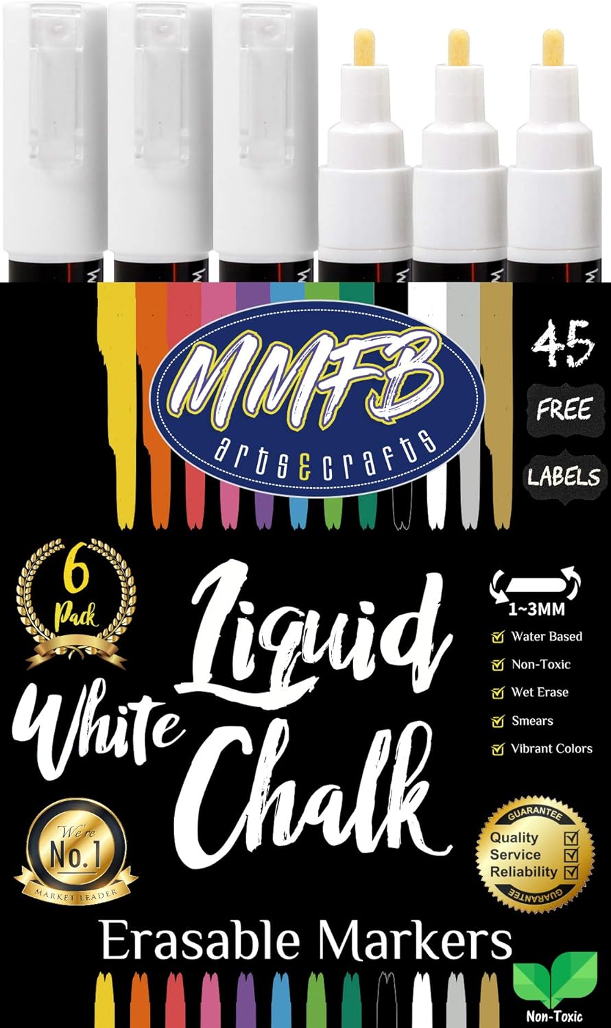Amazon Com 3mm Fine Tip Bright White Liquid Chalk Markers 6 Pens Size F W 45 Chalkboard Labels Wet Erase For Nonporous Blackboards Windows Glass Reversible Bullet Chisel Tips Nibs Office Products