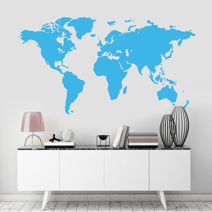 World Map Wall Art Sticker, Modern Room Decor, Removable Vinyl Decal