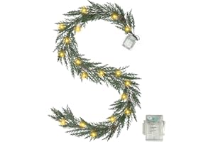 LZNPA 6 Ft Christmas Garland with Lights, 30 Warm Lights with 8 Light Modes,Prelit Christmas Garland with Pine Cones,Lighted Garland, Ceadr Garlands Realistic，Outdoor Garland with Lights