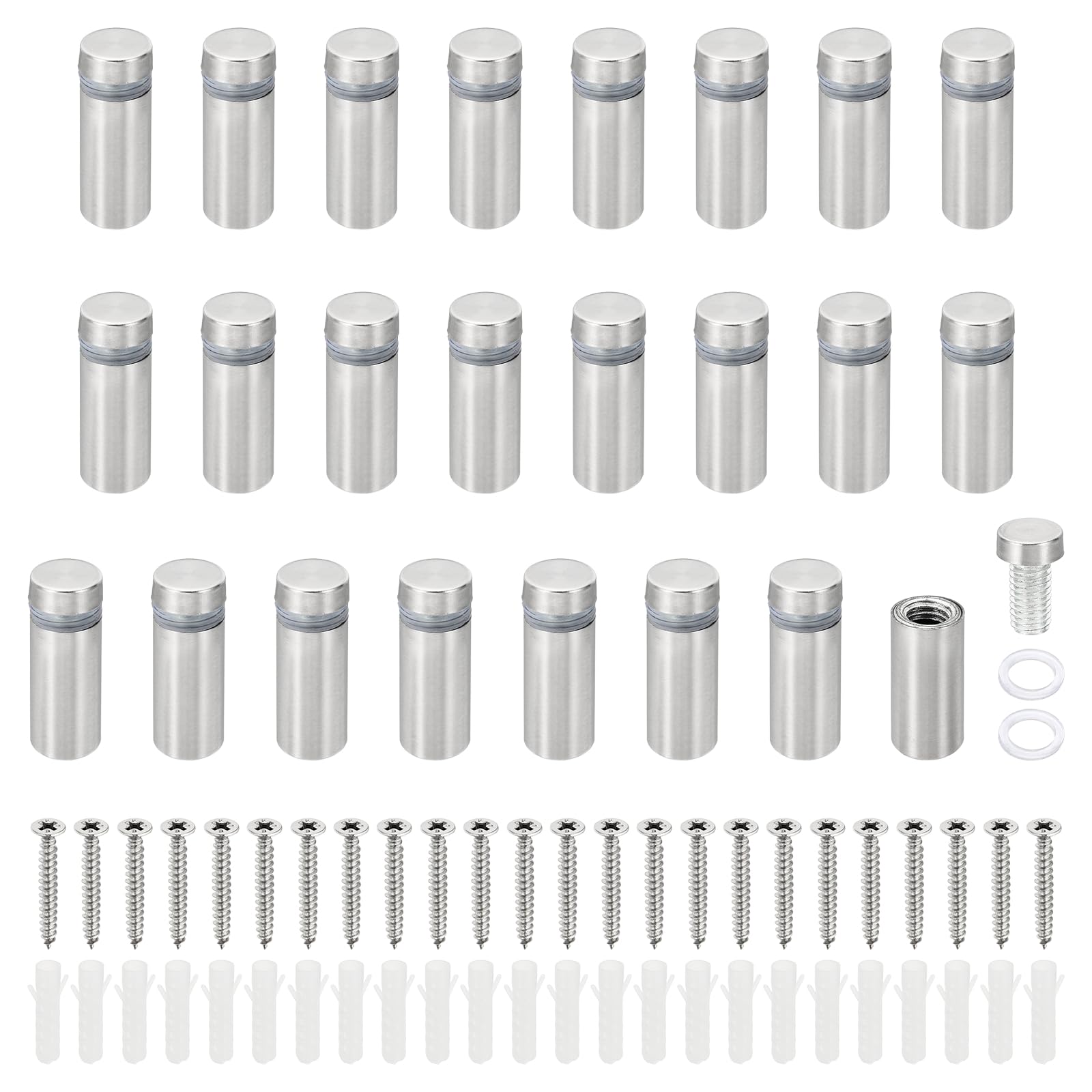 PATIKIL 1/2 x 1.2 inch Sign Standoff Screws, 24 Set Stainless Steel Wall Standoff Mounting Hardware Advertising Glass Nail for Hanging Acrylic Picture Frame Acrylic Panel, Silver