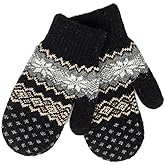 XuoAz Women Warm Winter Wool Mittens - Snowflake Knit Fleece Gloves Double Layler Cute Mitts for Cold Weather