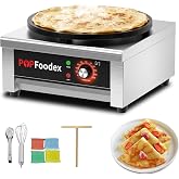 Popfoodex Commercial Crepe Maker - Independent Temperature Control, 1500W Electric Crepe Machine, 16 Inch Pancake Making Machine w/Nonstick Stainless Steel Plate, for Commercial Kitchen Use