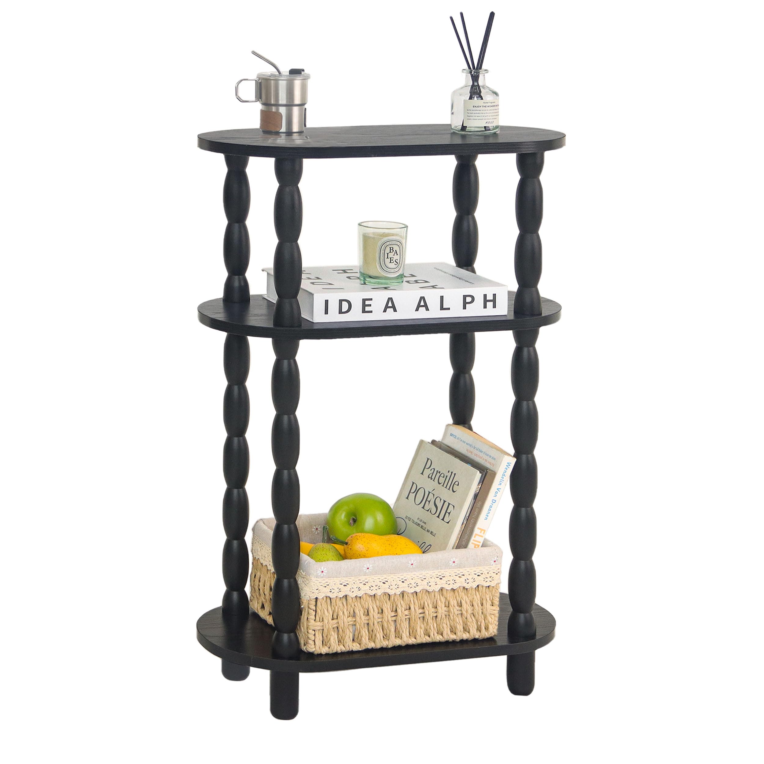 Photo 1 of MaxSmeo Small Narrow Side Table, 3-Tier Narrow End Table with Storage, Skinny Side Table Nightstand for Small Space, Bedrooms, Living Room (Black)