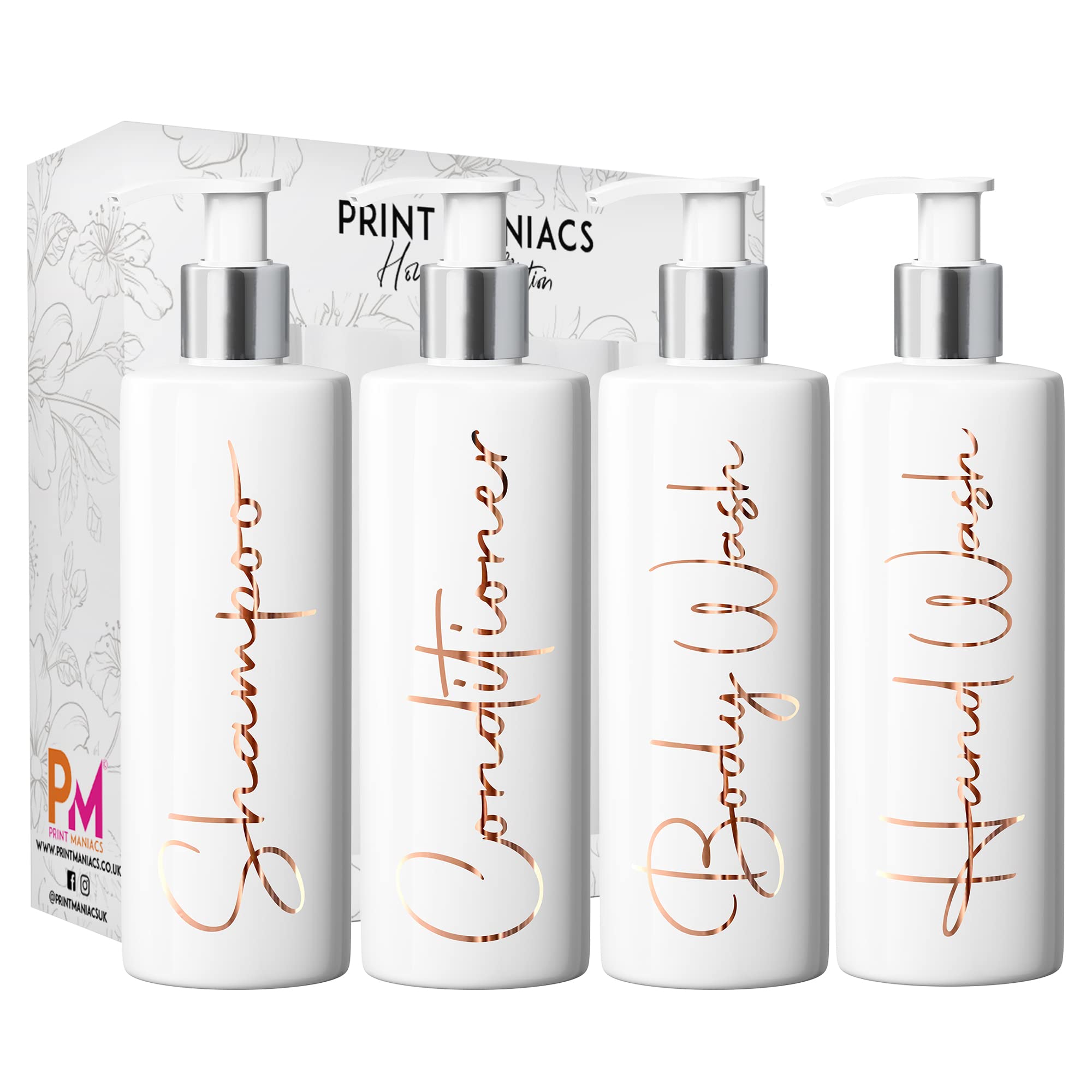 Print Maniacs White Mrs Hinch Inspired Personalised 500ml Pump Bottles Bathroom Lotion Kitchen Set Shampoo Conditioner ( Hand Wash Set , F2) (Copper)