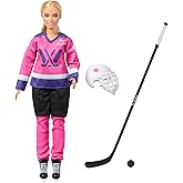 Tim Hortons Barbie PWHL 2025 Fashion Doll in Pink, Purple, & Teal Hockey Jersey, Includes Hockey Stick, Puck, and Helmet