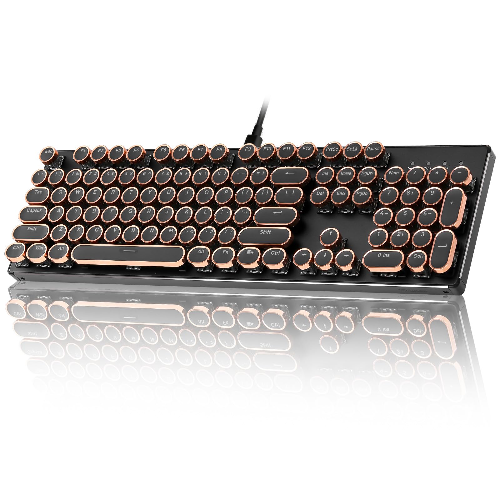 YUNZII QL108 Typewriter Style Mechanical Gaming Keyboard,Full Size Hot Swappable RGB Backlit Keyboards,Metal Panel Retro Punk Round Keycaps,USB Wired Computer Keyboard (Black, Onyx Switch)