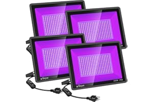 XYCN 4 Pack 200W LED Flood Black Lights,395nm to 405nm UV Outdoor Flood High Power Blacklight Light with Plug in, IP66 Waterproof Large Black Light Spotlight for Glow Party Large Space, Halloween