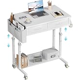 WINAZ Small Rolling Standing Desk with Drawers &amp; Storage, 32 Inch Height Adjustable Desk on Wheels for Teachers, Students, Portable Mobile Workstation for Home Office, Small Spaces, Sewing &amp; Crafts