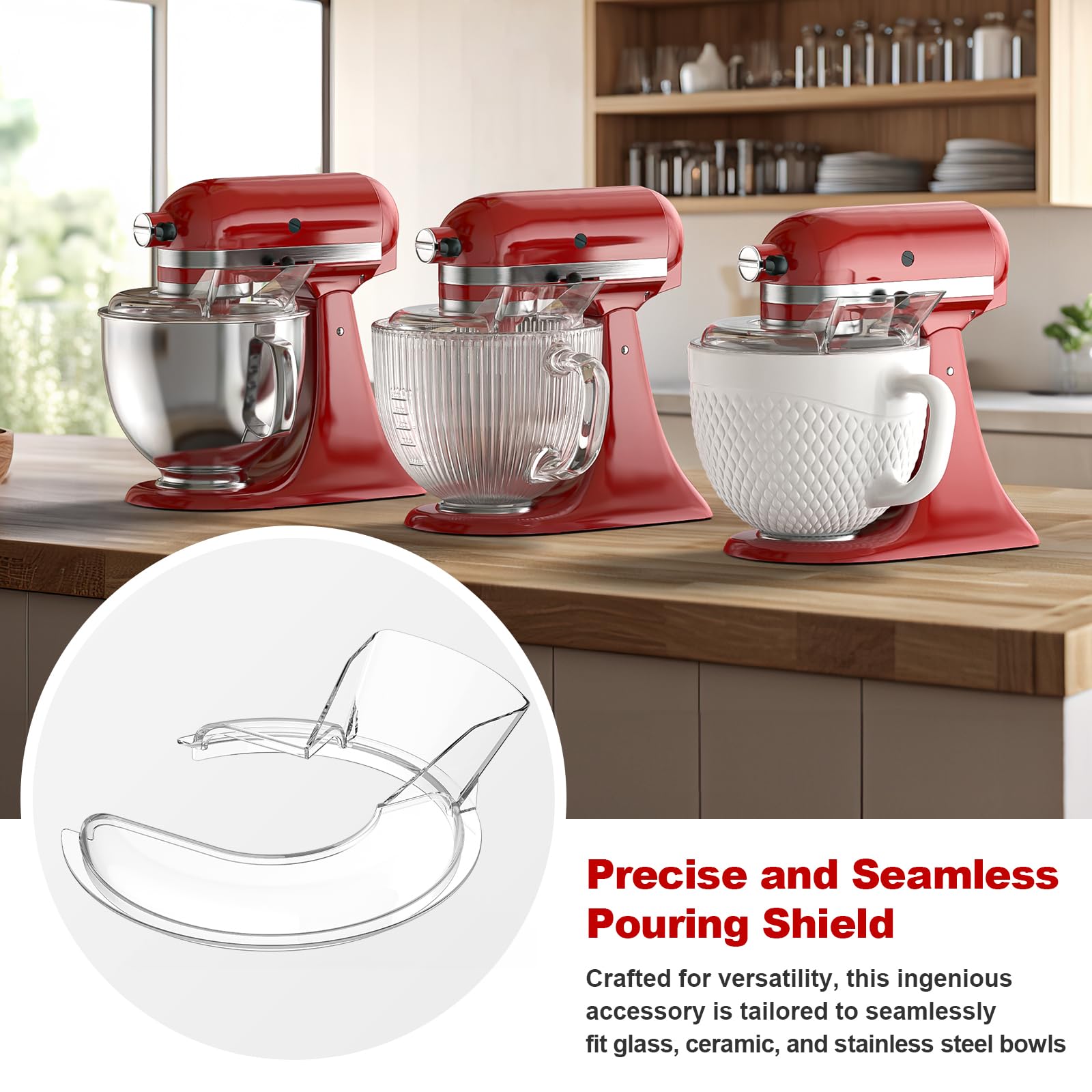 Pouring Shield for KitchenAid 4.5-5QT Mixer Bowl(Stainless Steel, Glass, Ceramic) - Secure Fit Splash Guard for KitchenAid Tilt-Head Stand Mixers and Dishwasher Safe
