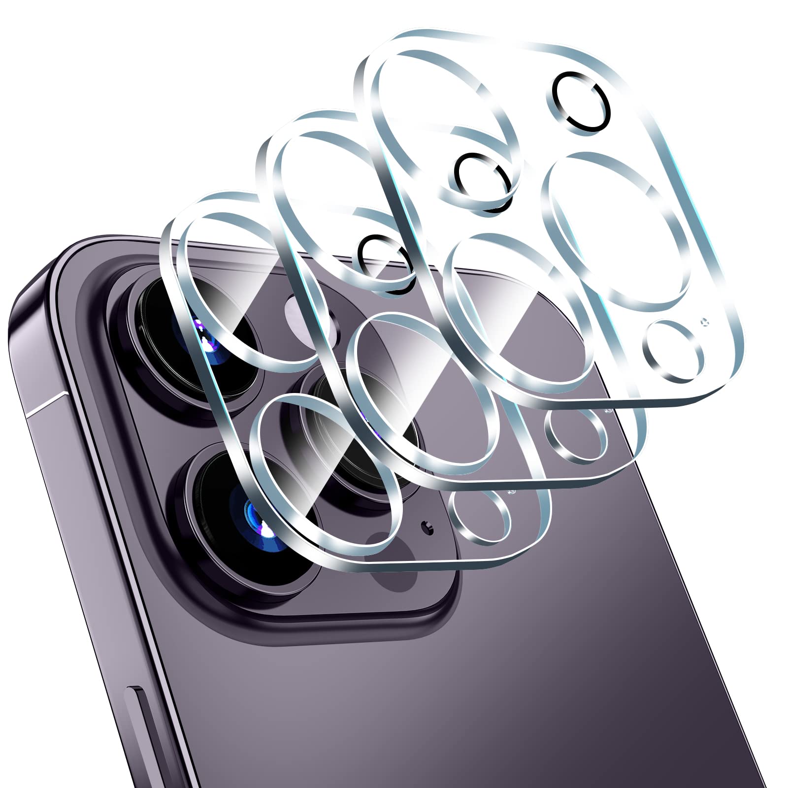 imluckies [3 Pack Camera Lens Protector for iPhone 14 Pro / 16 Pro & iPhone 14 Pro Max / 16 Pro Max, 9H Tempered Glass Film with Anti-Flash Ring, HD Clear, Scratch Resistant, Case Friendly