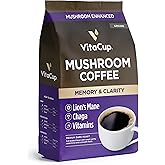 VitaCup Mushroom Coffee Grounds, with Lions Mane, Chaga, B Vitamins, D3, Boost Focus, Immunity, Memory & Clarity, Medium Dark