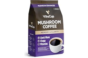 VitaCup Focus Mushroom Coffee Grounds, with Lions Mane, Chaga, B Vitamins, D3, Boost Focus, Immunity, Memory & Clarity, Medium Dark Roast, Bold & Smooth 100% Arabica Specialty, 10 Oz