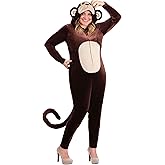 Fun Costumes Women's Plus Size Brown Monkey Costume | Adult Hooded Jumpsuit with Tail for Halloween Party and Jungle Events