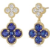 LOLAR RAY Gold Dangle Earrings for Women Trendy - 14k gold plated Birthstone Four Leaf Clover Stud clover earrings for women Trendy - Hypoallergenic Birthstone Jewelry Lucky Birthday Gift