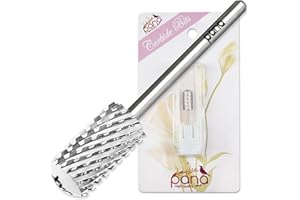 PANA 3/32" Large Smooth Round Top Safety Carbide Nail Drill Bit for Gel Polish & Acrylic Removal Nail Salon Manicure Pedicure Electric File Tools (Large Barrel - Silver, 2X Coarse)